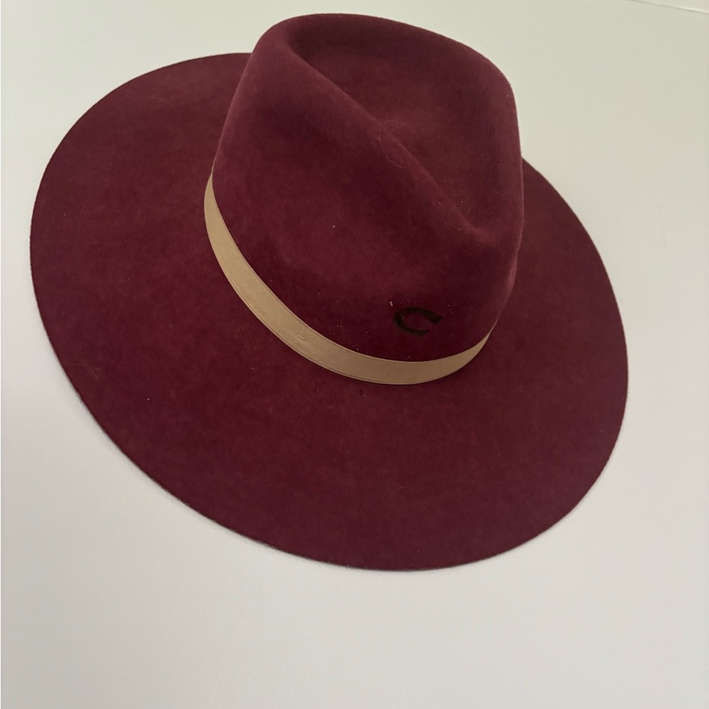 Charlie Horse Burgundy Flat Brim Hat with Tan Band